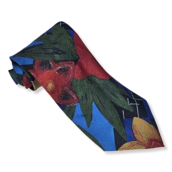 BOLGHERI Vintage Floral Abstract Hawaiian 100% Silk Designer Men's Tie - Picture 1 of 11